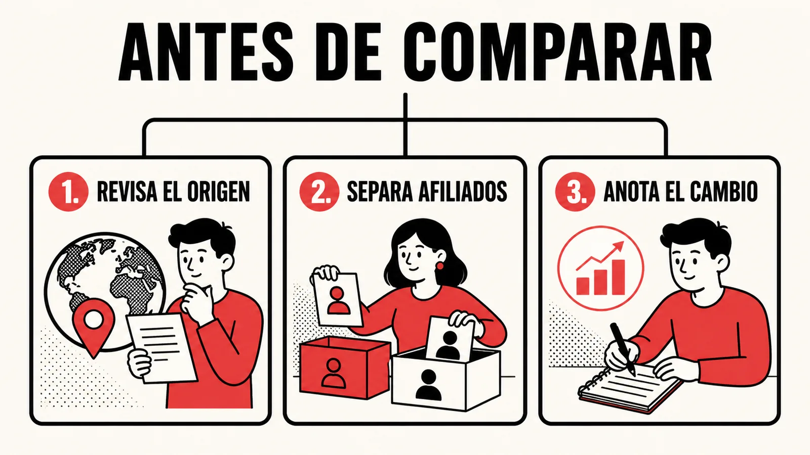 Infografía con tres pasos para revisar cambios de medición en Merchant Center