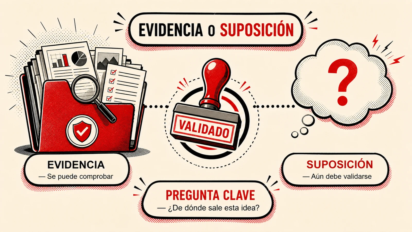 Diferencia entre evidencia comprobable y suposición en un buyer persona.