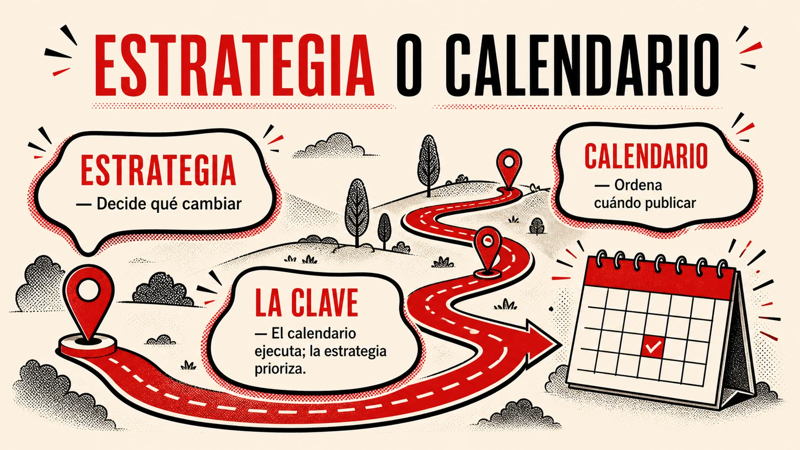 Diferencias prácticas entre estrategia de redes sociales y calendario editorial.