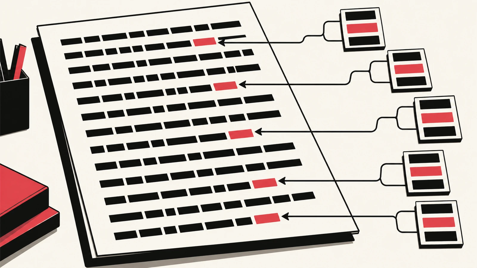 Ilustración conceptual de un patrón de elección de palabras en un documento.