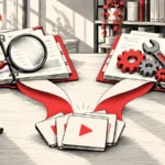 Tarjetas de vídeo conectadas a dos carpetas: una con una lupa y otra con engranajes y una llave.